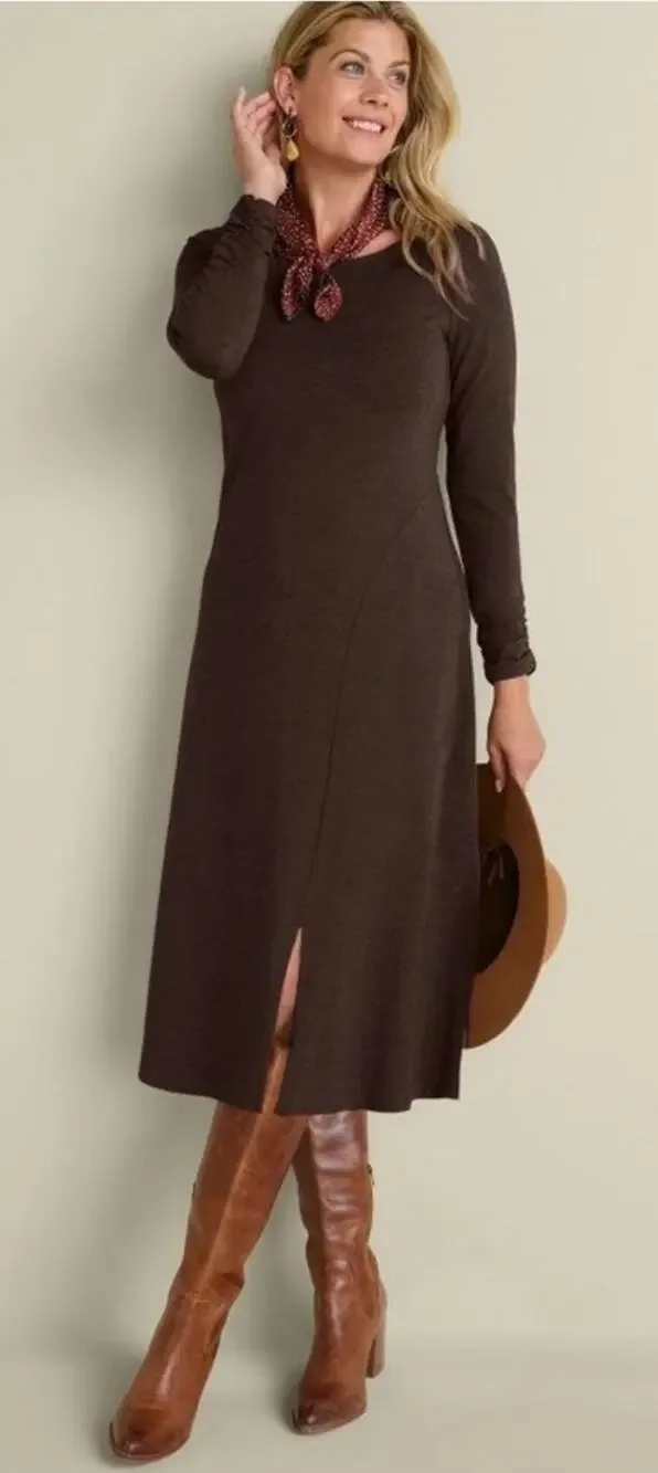 Soft Surroundings Heather Brown Espresso Boho Lagenlook Annette Long Dress